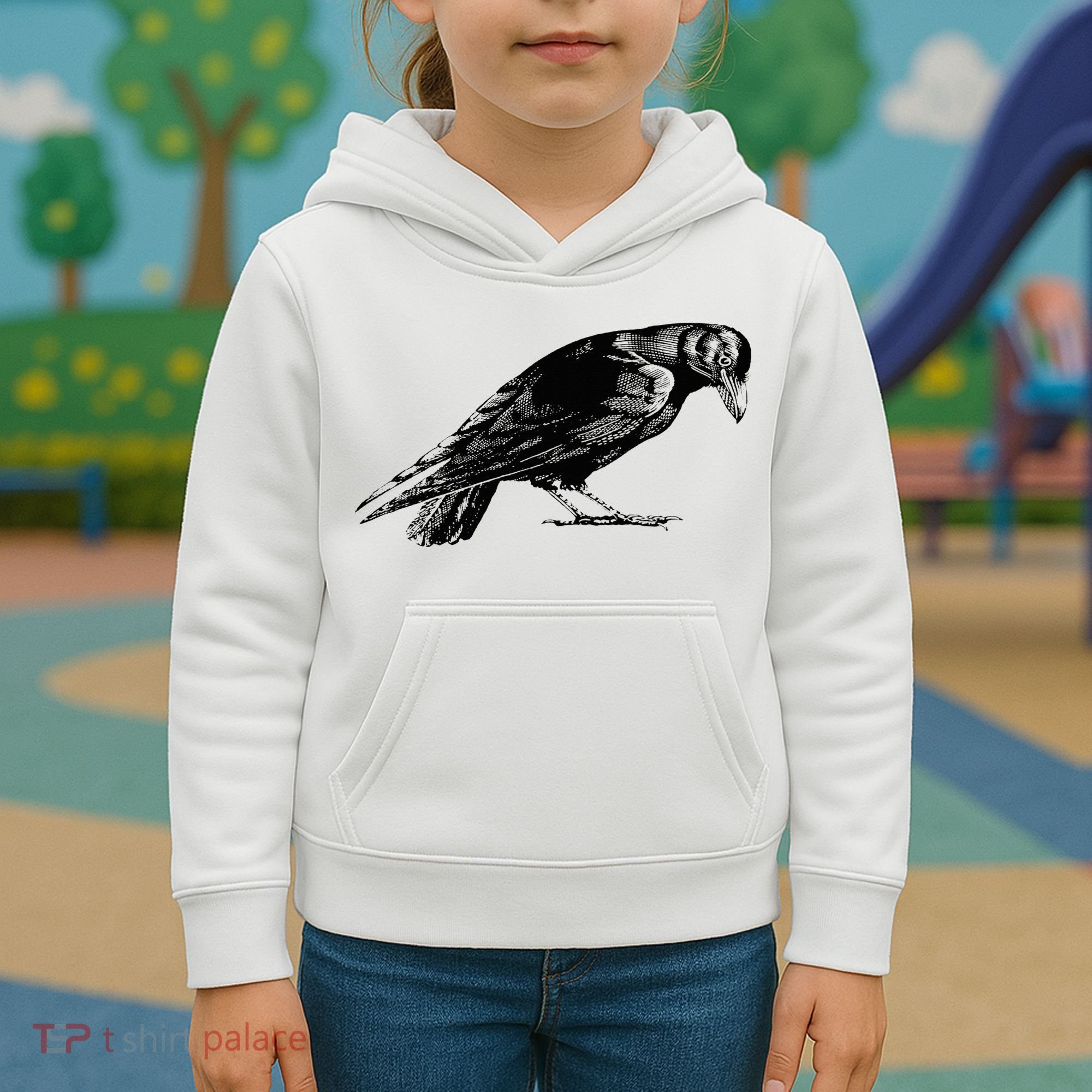 Antique Crow or Raven Kids Hoodie