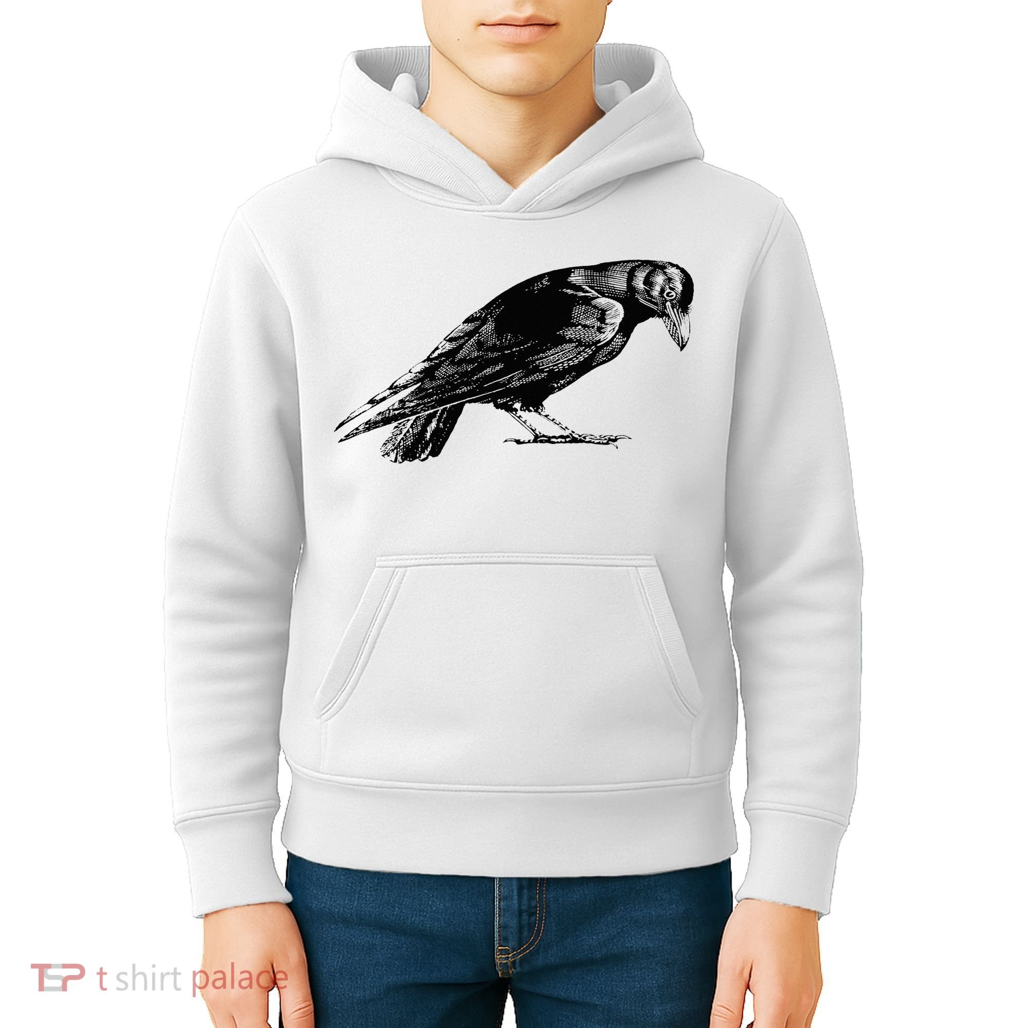 Antique Crow or Raven Kids Hoodie