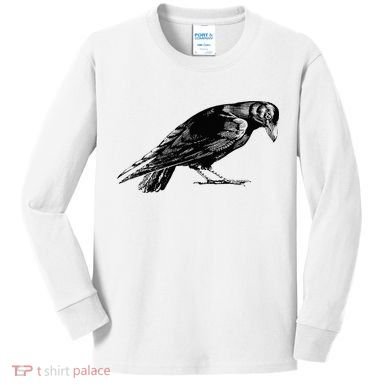 Antique Crow or Raven Kids Long Sleeve Shirt