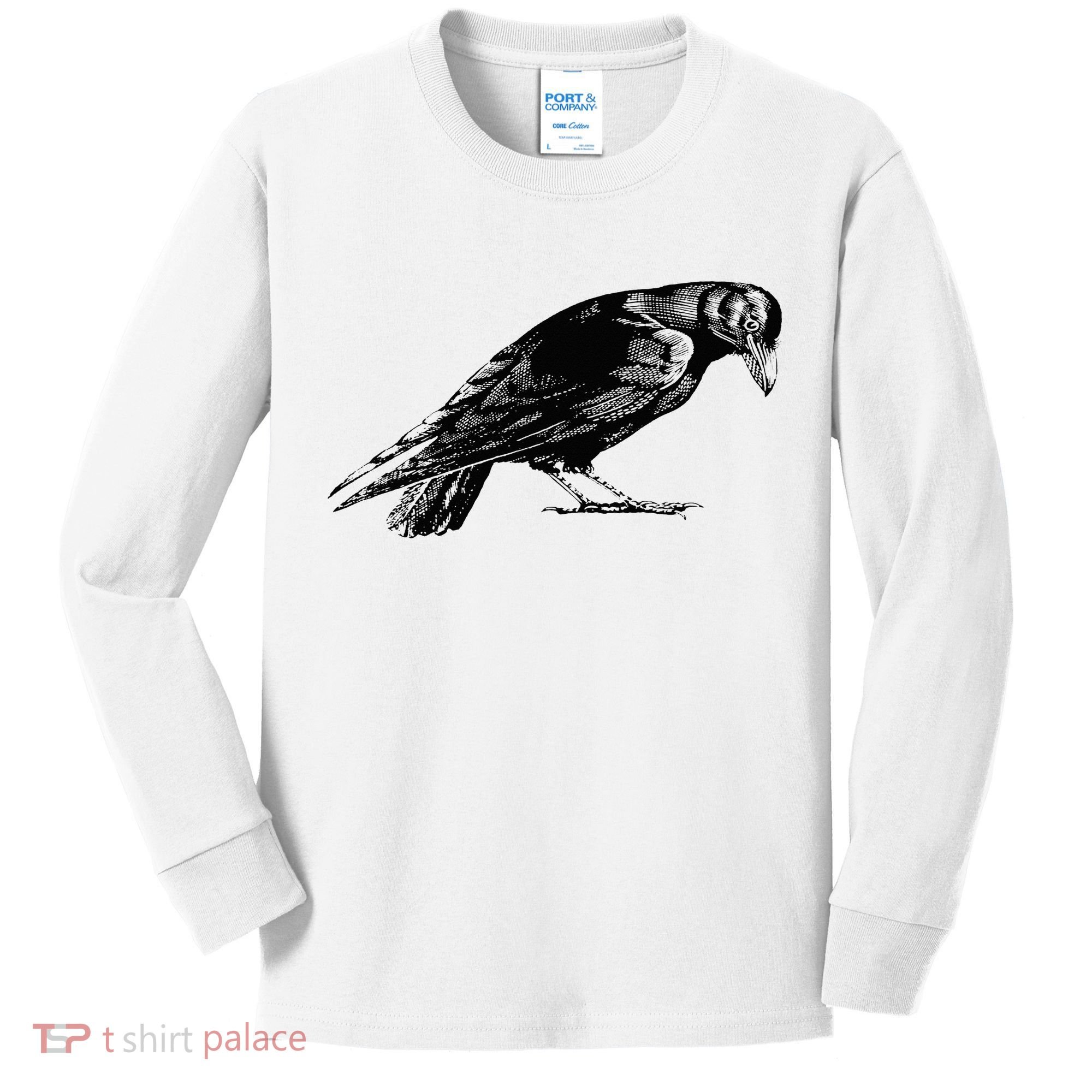 Antique Crow or Raven Kids Long Sleeve Shirt