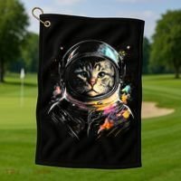 Astronaut Cat Or Funny Space Cat On Galaxy Cat Lover Day Golf Towel thumb 1