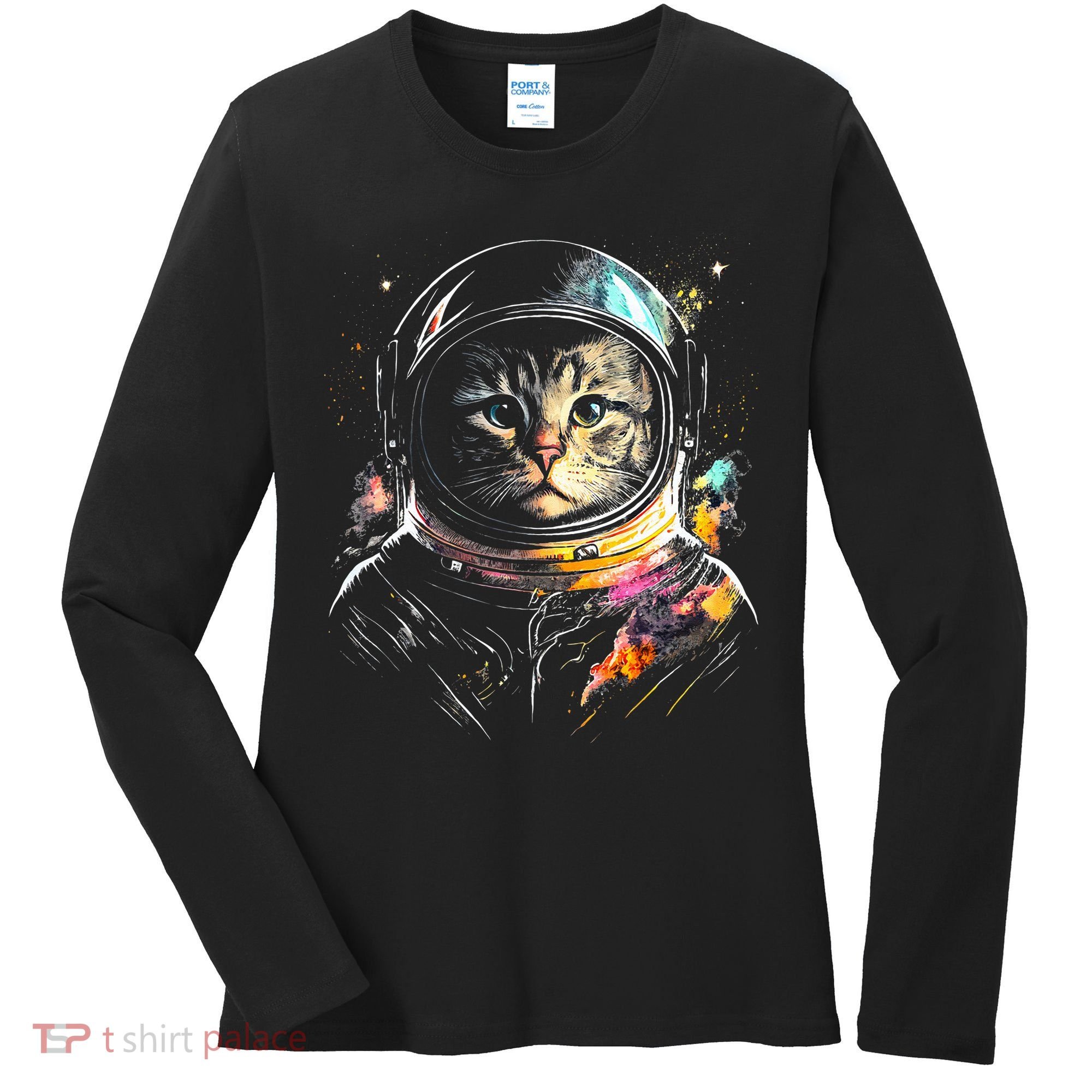 Astronaut Cat Or Funny Space Cat On Galaxy Cat Lover Day Women's Long Sleeve Shirt