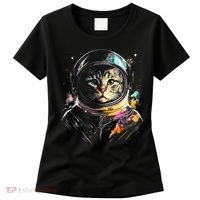 Astronaut Cat Or Funny Space Cat On Galaxy Cat Lover Day Women's T-Shirt thumb 0