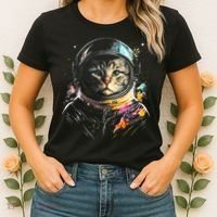 Astronaut Cat Or Funny Space Cat On Galaxy Cat Lover Day Women's T-Shirt thumb 2