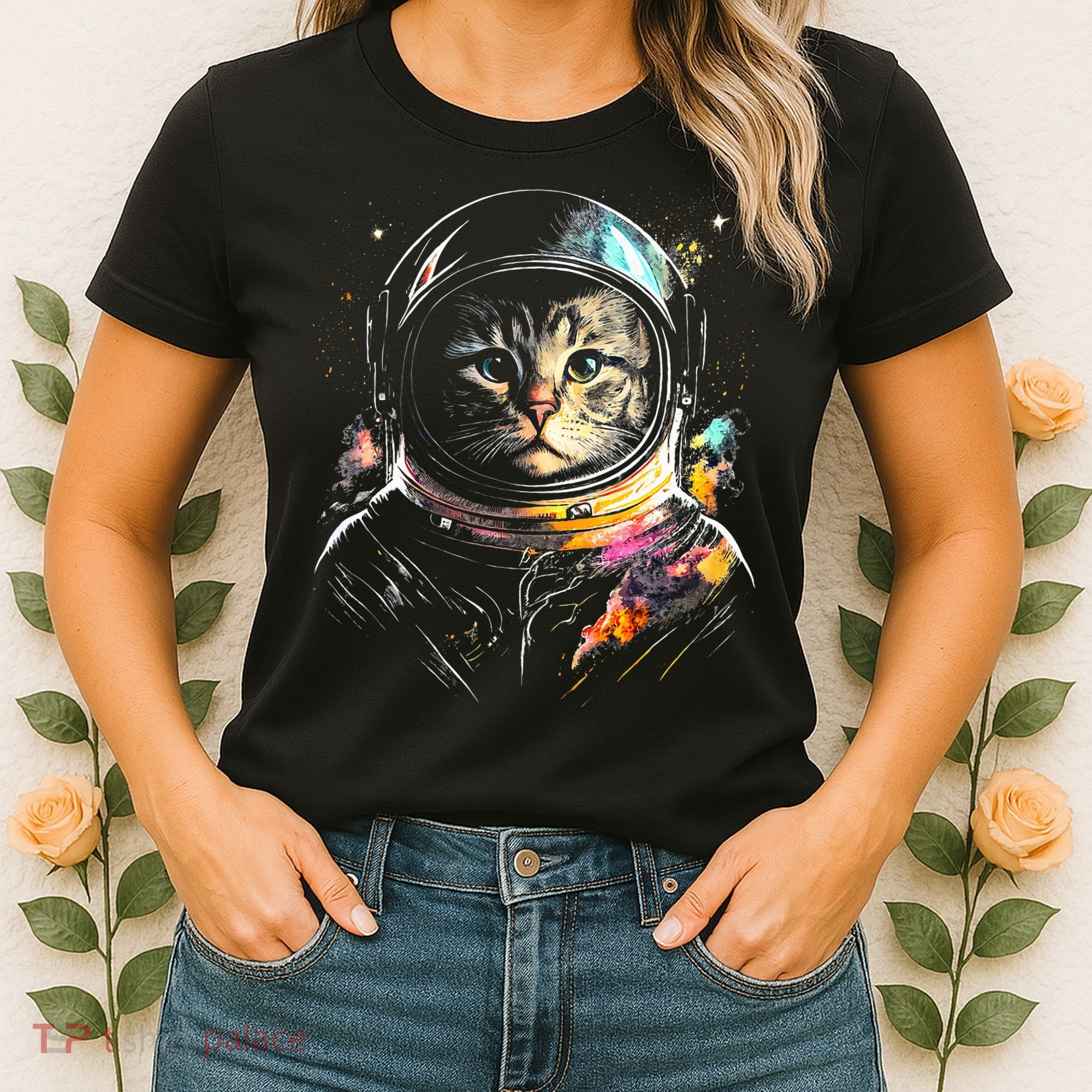 Astronaut Cat Or Funny Space Cat On Galaxy Cat Lover Day Women's T-Shirt