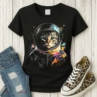 Astronaut Cat Or Funny Space Cat On Galaxy Cat Lover Day Women's T-Shirt thumb 3