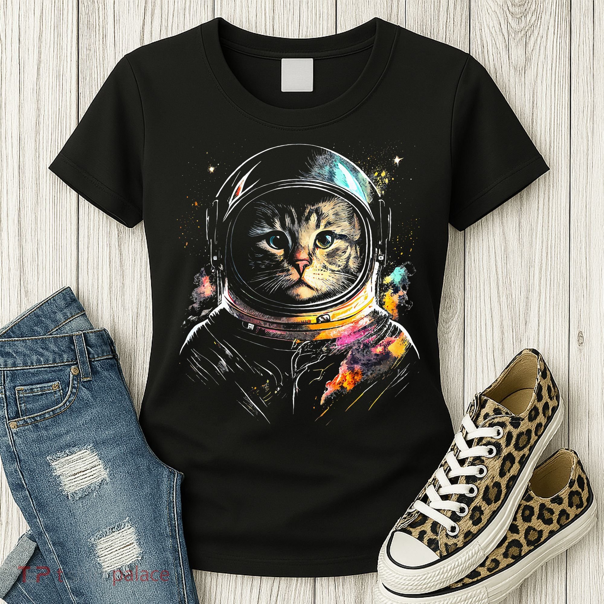 Astronaut Cat Or Funny Space Cat On Galaxy Cat Lover Day Women's T-Shirt