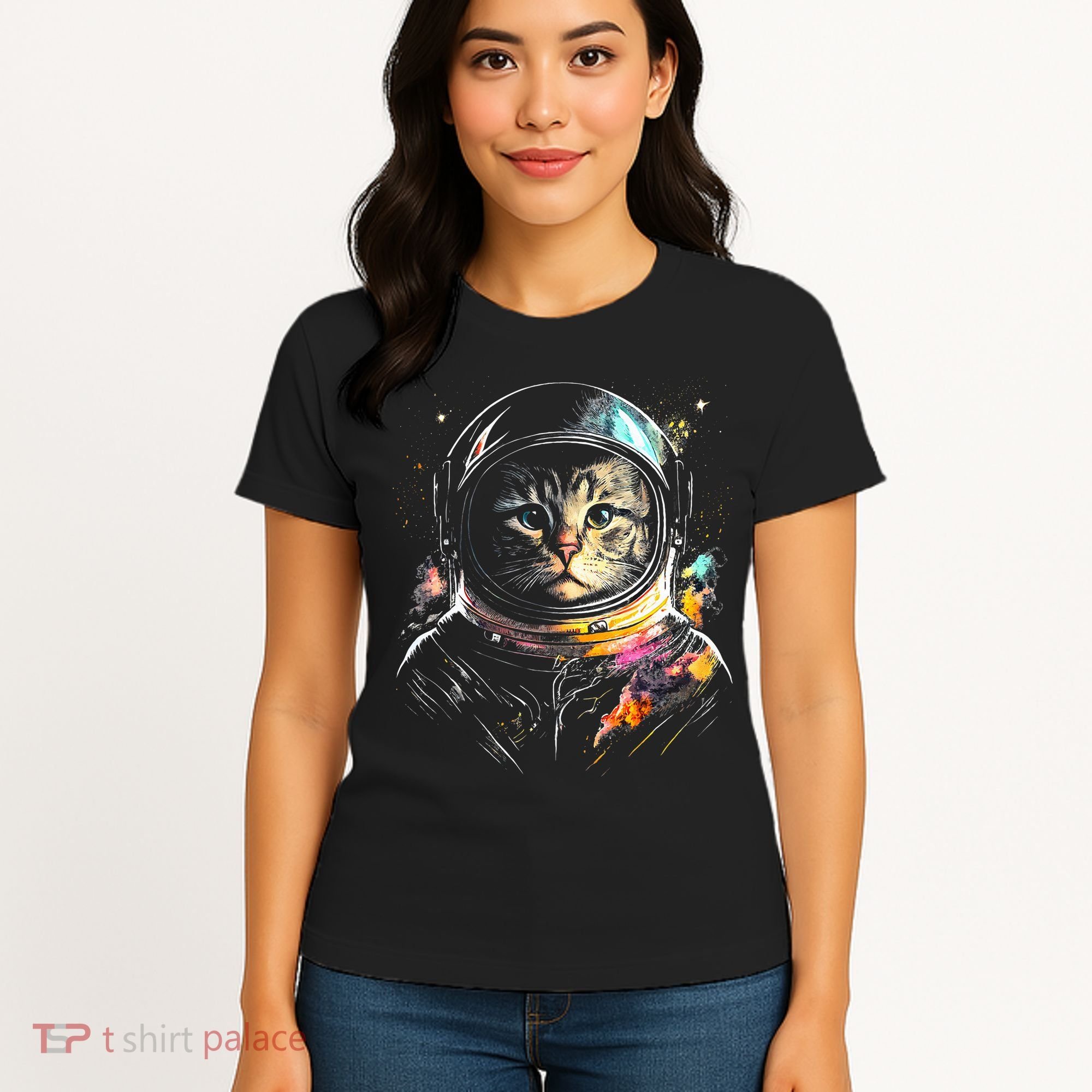 Astronaut Cat Or Funny Space Cat On Galaxy Cat Lover Day Women's T-Shirt