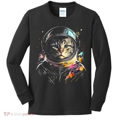 Astronaut Cat Or Funny Space Cat On Galaxy Cat Lover Day Kids Long Sleeve Shirt
