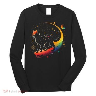 Astronaut Cat or Funny Galaxy Cat on Space Cat Lover Long Sleeve Shirt