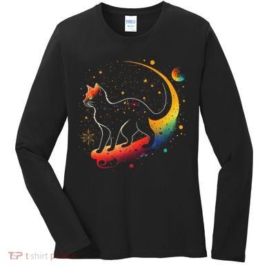 Astronaut Cat or Funny Galaxy Cat on Space Cat Lover Women's Long Sleeve Shirt