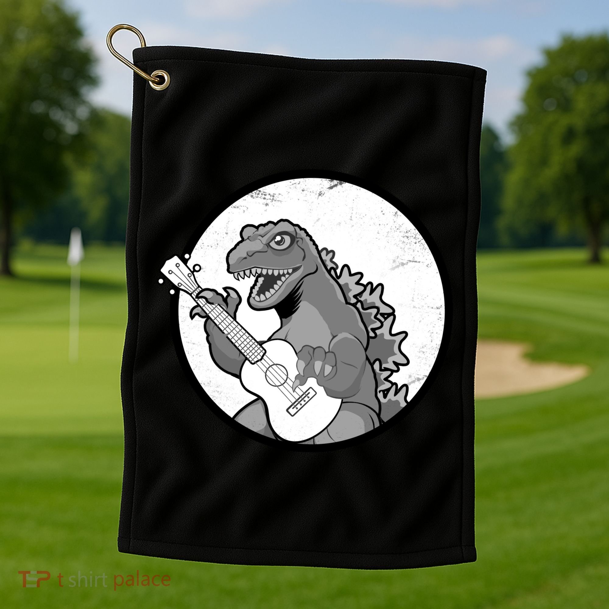 Acoustic Guitar Dinosaur Golf Towel