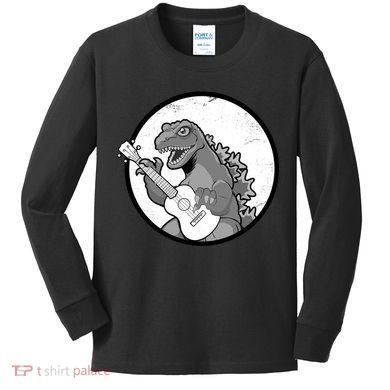 Acoustic Guitar Dinosaur Kids Long Sleeve Shirt