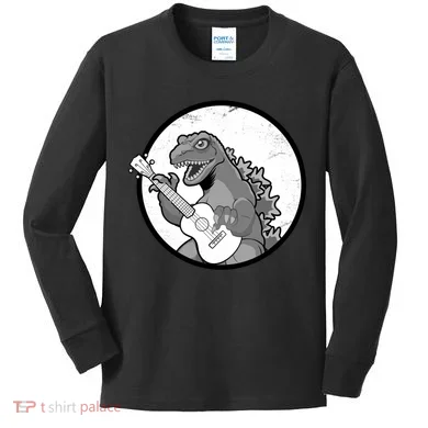 Acoustic Guitar Dinosaur Kids Long Sleeve Shirt