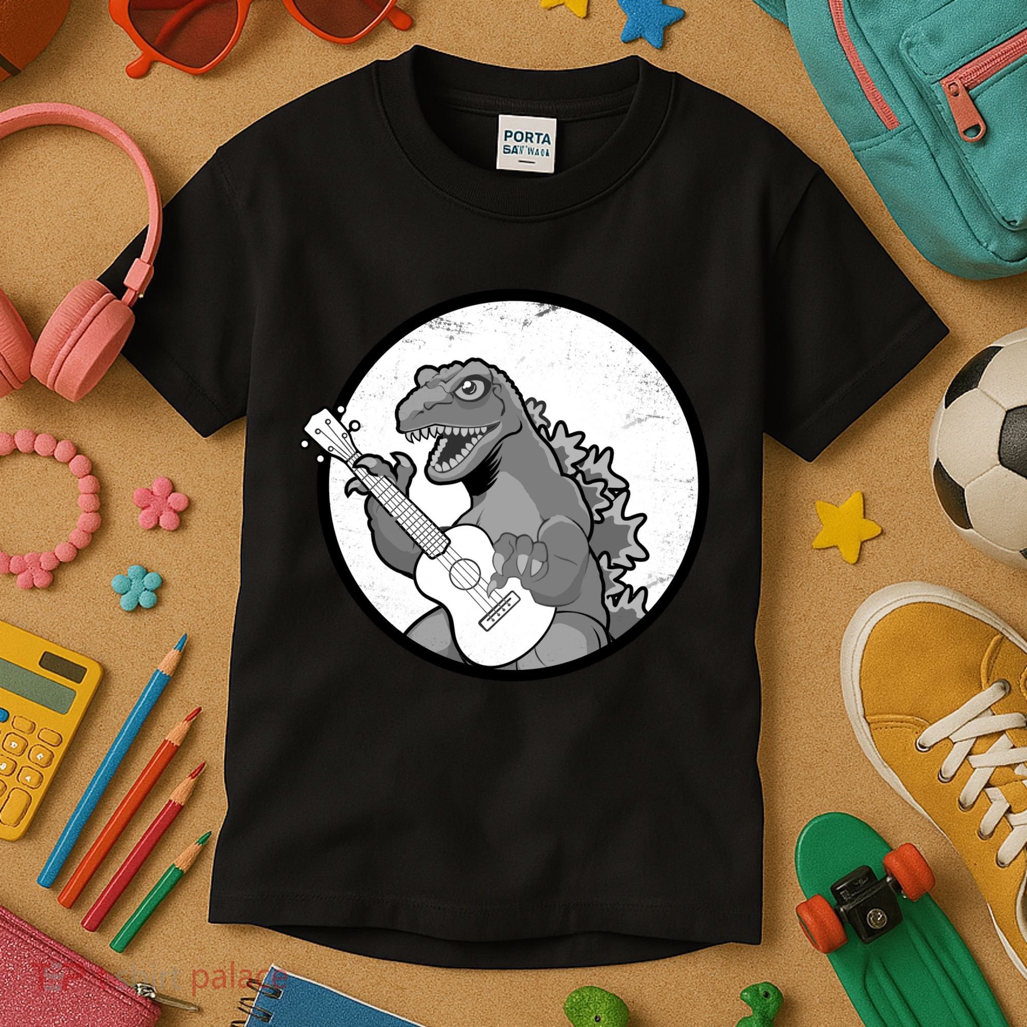 Acoustic Guitar Dinosaur Kids T-Shirt