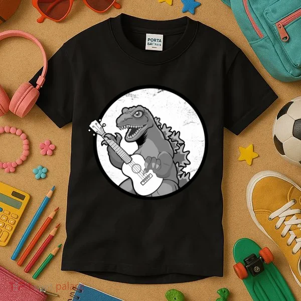 Acoustic Guitar Dinosaur Kids T-Shirt