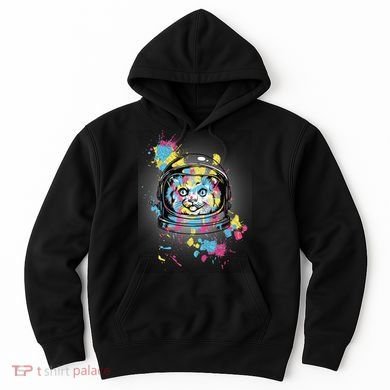 Astronaut Cat Paint Splatter Colorful Design Hoodie