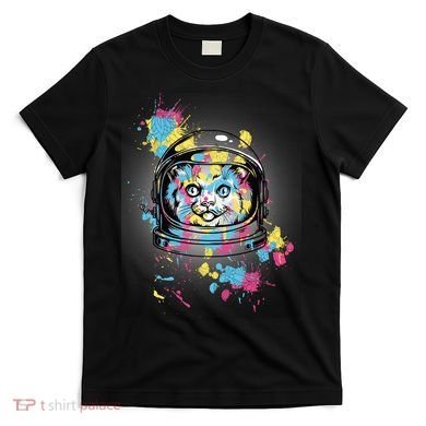 Astronaut Cat Paint Splatter Colorful Design T-Shirt