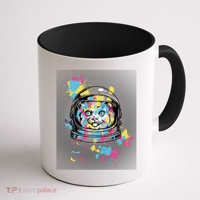 Astronaut Cat Paint Splatter Colorful Design Coffee Mug back