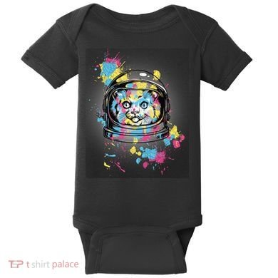 Astronaut Cat Paint Splatter Colorful Design Baby Bodysuit