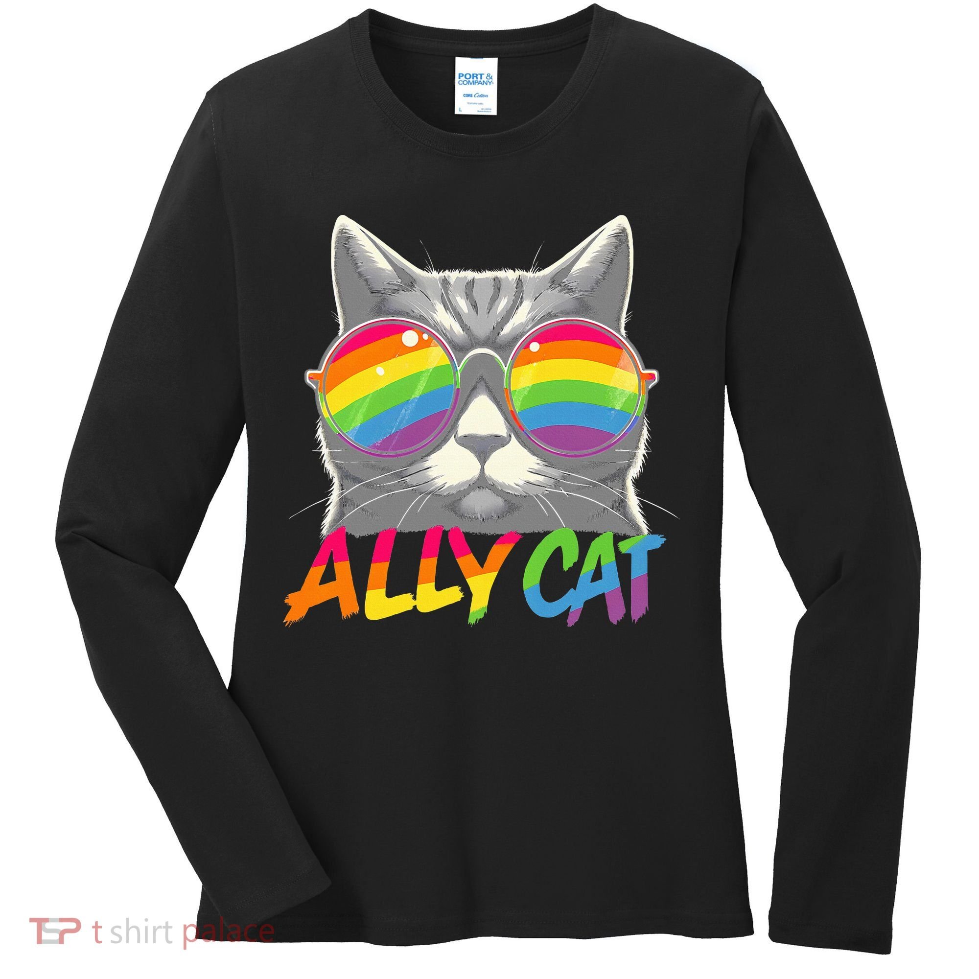 Ally Cat Pride Stuff Flag Lgbt Women's Long Sleeve Shirt