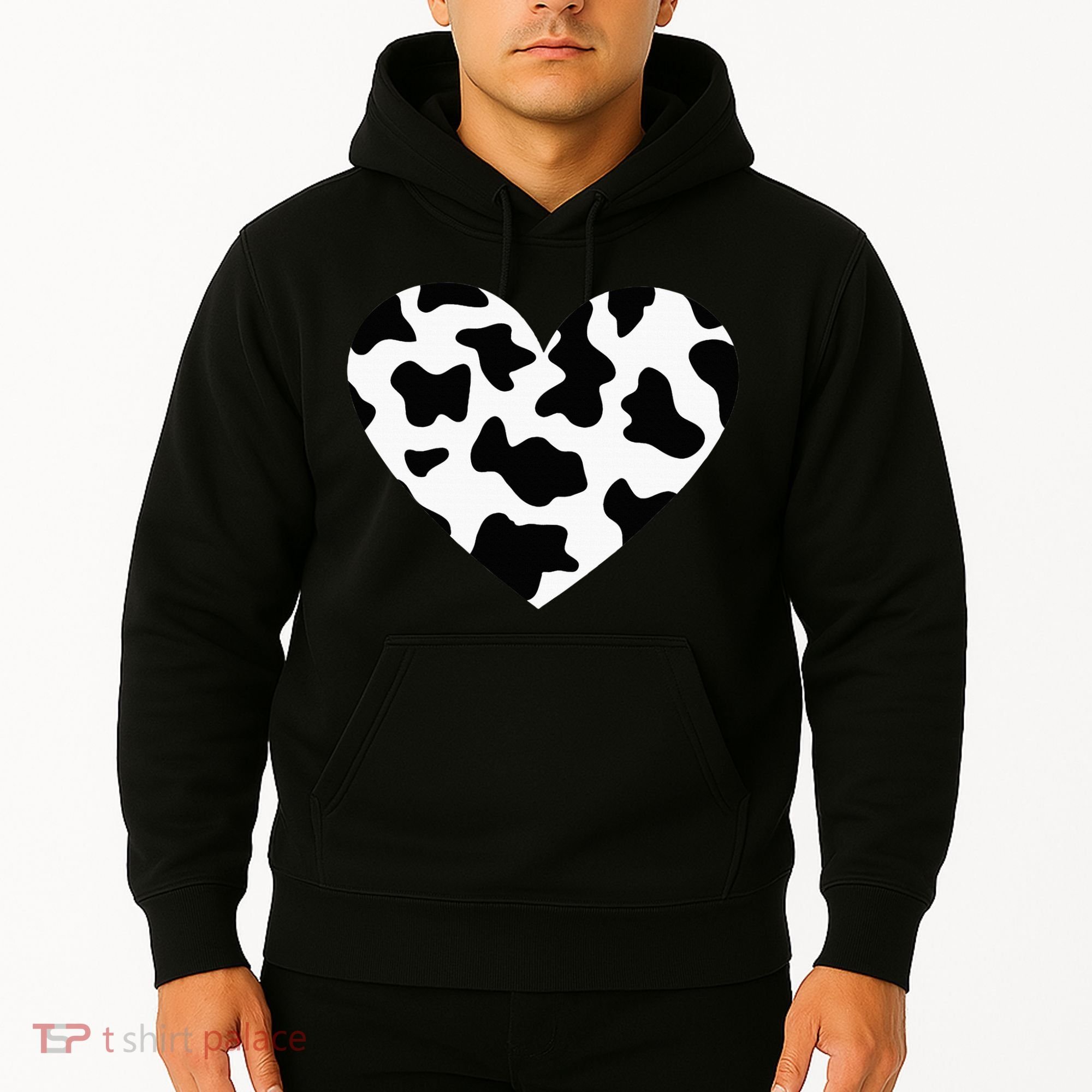 Awesome Cow Print Black & White Print Heart Hoodie