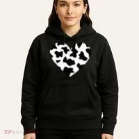 Awesome Cow Print Black & White Print Heart Hoodie thumb 5