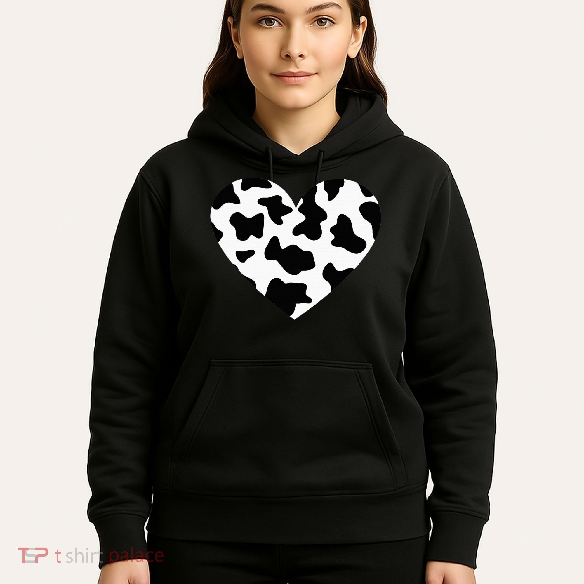 Awesome Cow Print Black & White Print Heart Hoodie