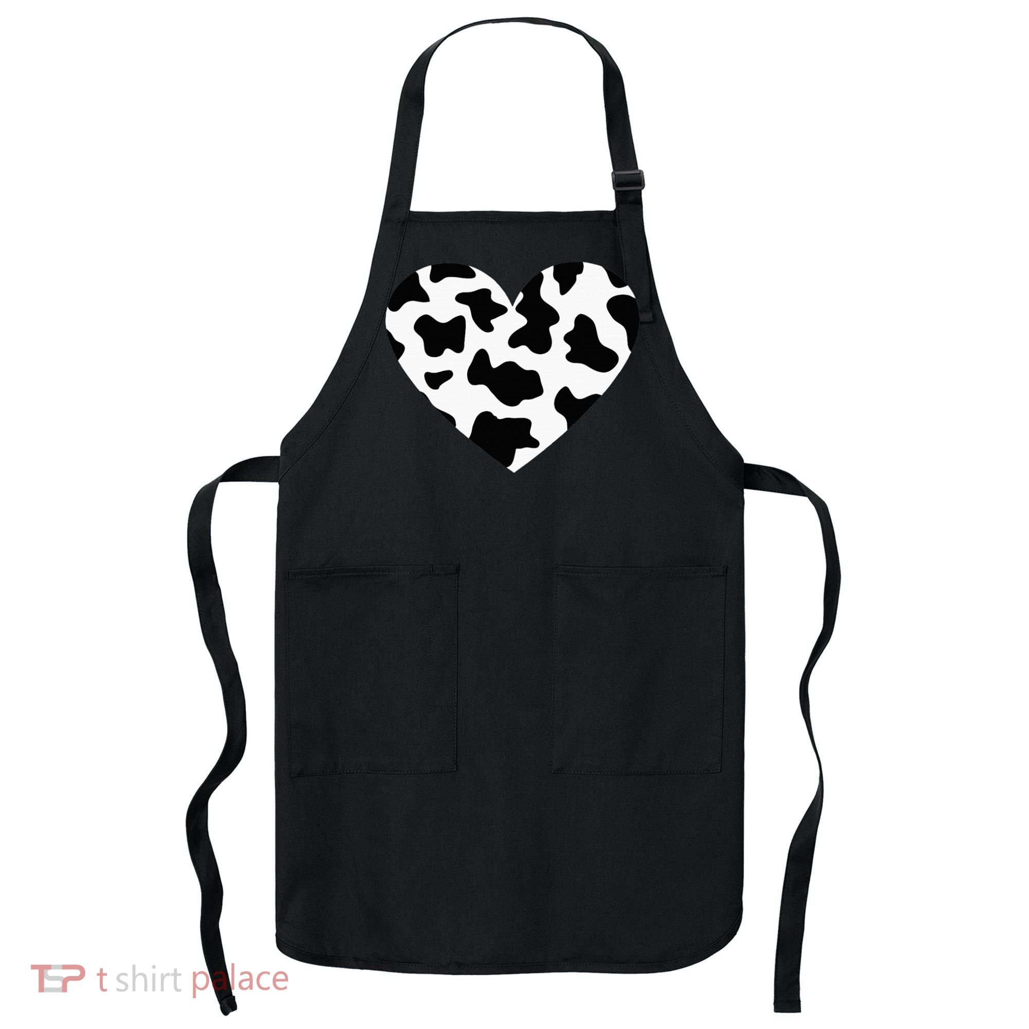 Awesome Cow Print Black & White Print Heart Apron