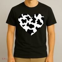 Awesome Cow Print Black & White Print Heart T-Shirt thumb 3