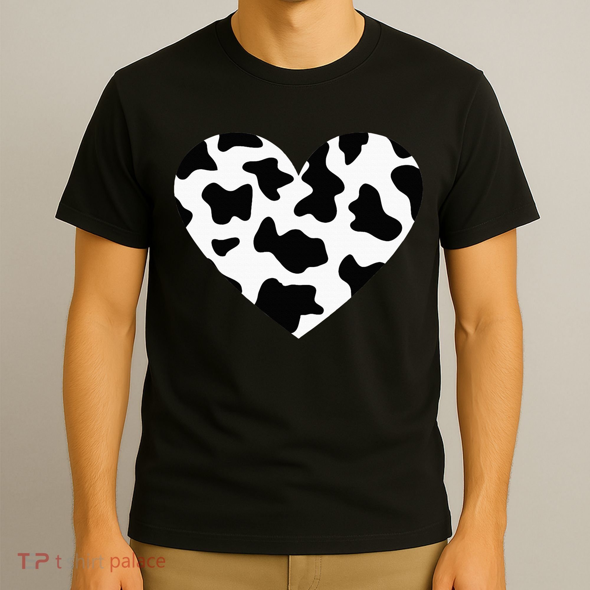 Awesome Cow Print Black & White Print Heart T-Shirt