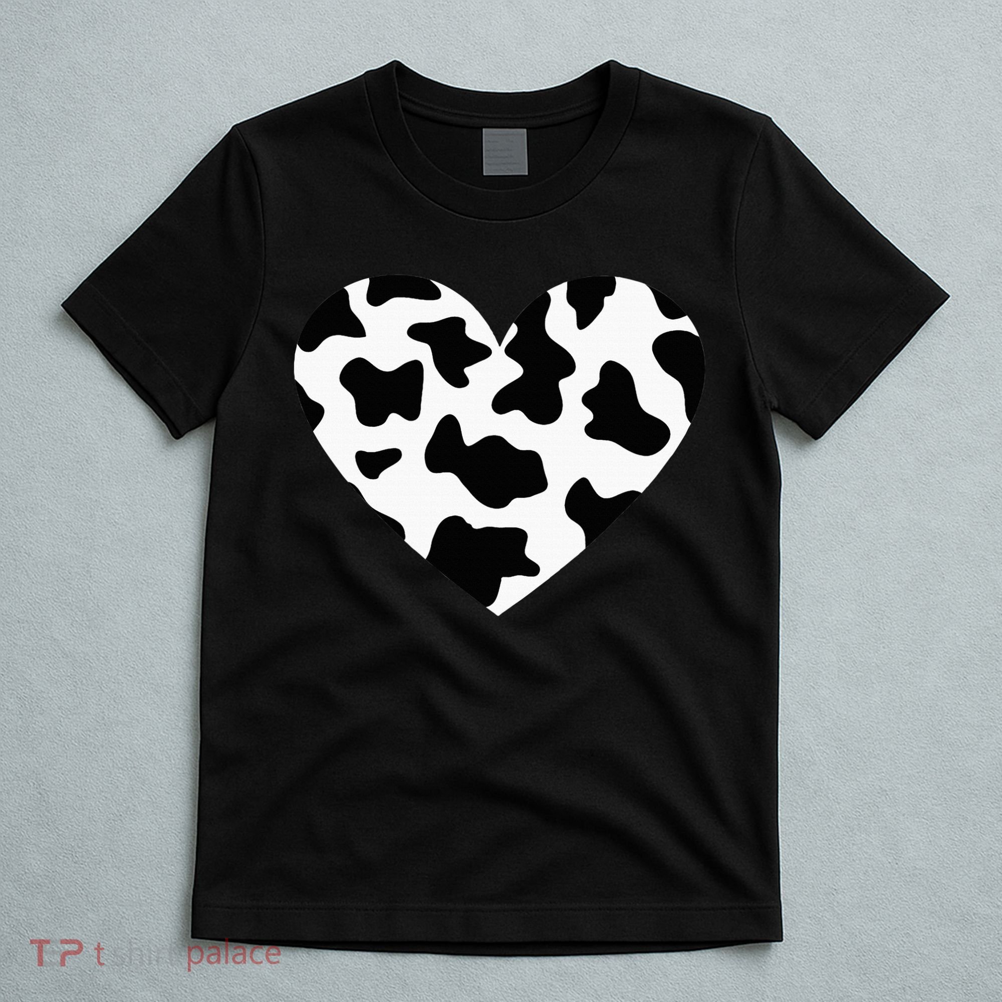 Awesome Cow Print Black & White Print Heart T-Shirt