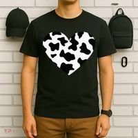 Awesome Cow Print Black & White Print Heart T-Shirt thumb 6