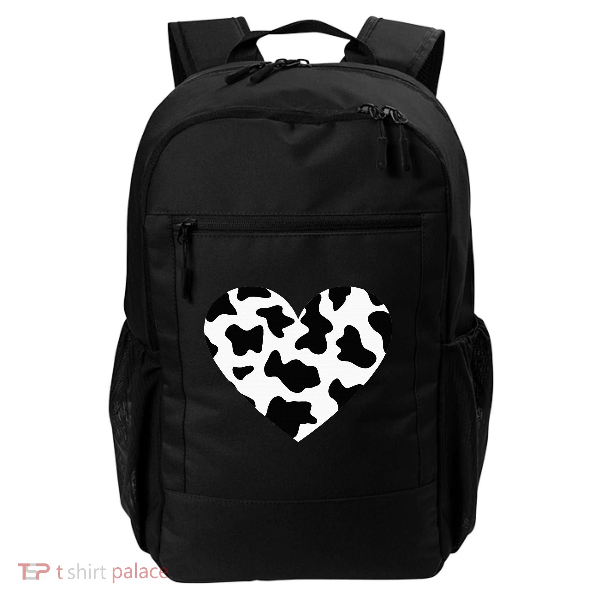 Awesome Cow Print Black & White Print Heart Backpack