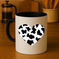 Awesome Cow Print Black & White Print Heart Coffee Mug thumb 4