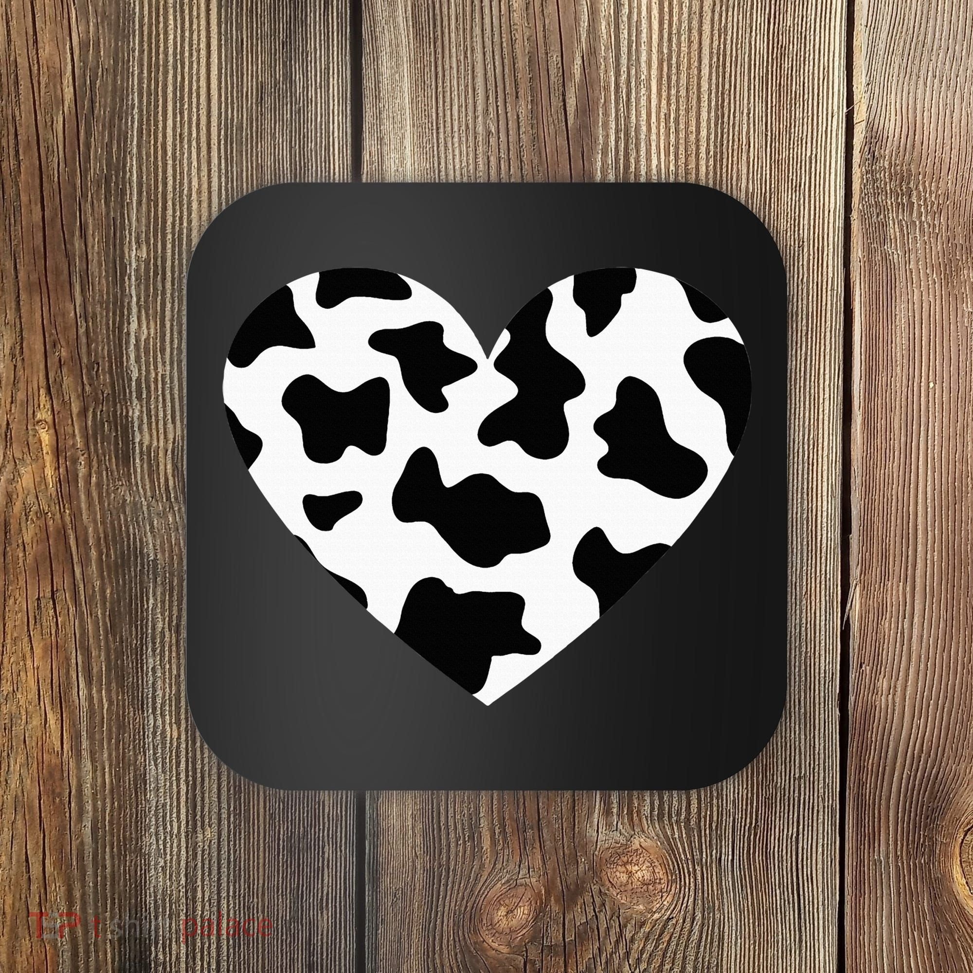 Awesome Cow Print Black & White Print Heart Coaster