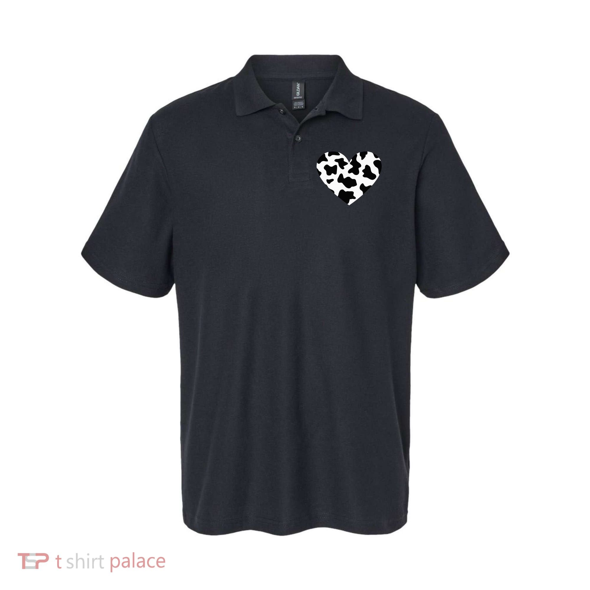 Awesome Cow Print Black & White Print Heart Polo
