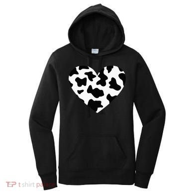 Awesome Cow Print Black & White Print Heart Women's Hoodie