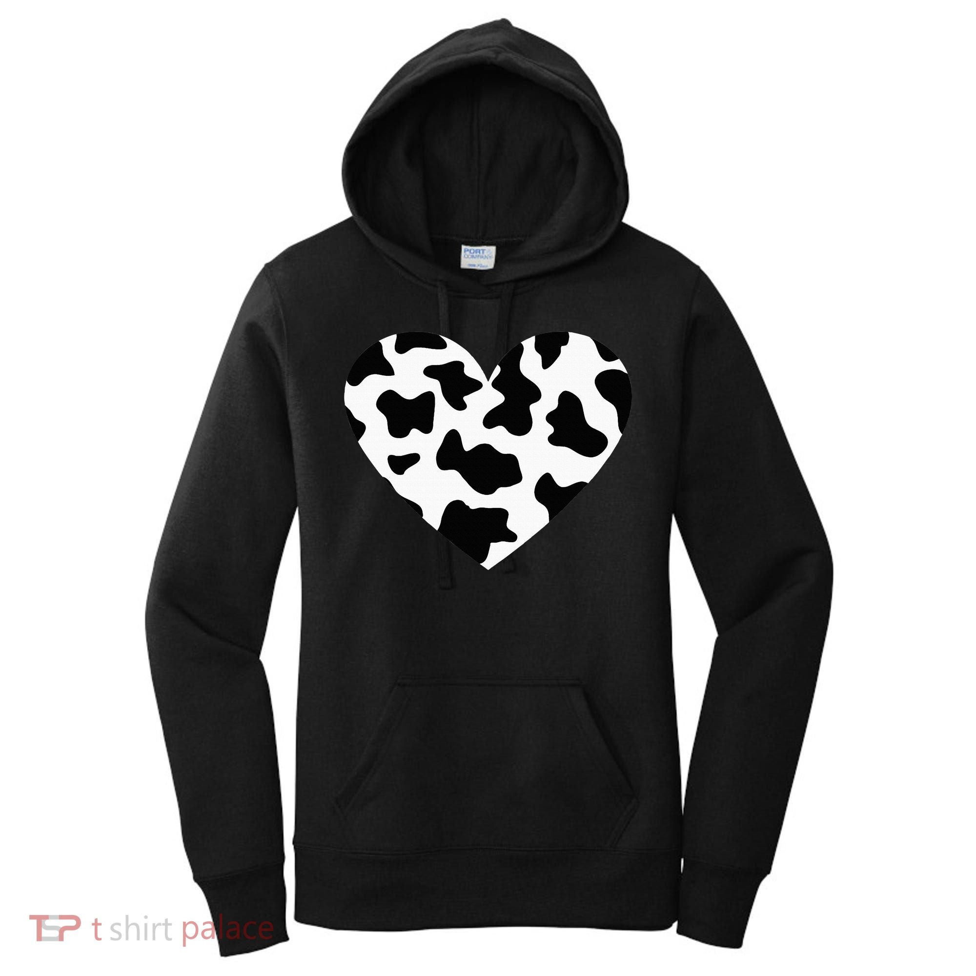 Awesome Cow Print Black & White Print Heart Women's Hoodie