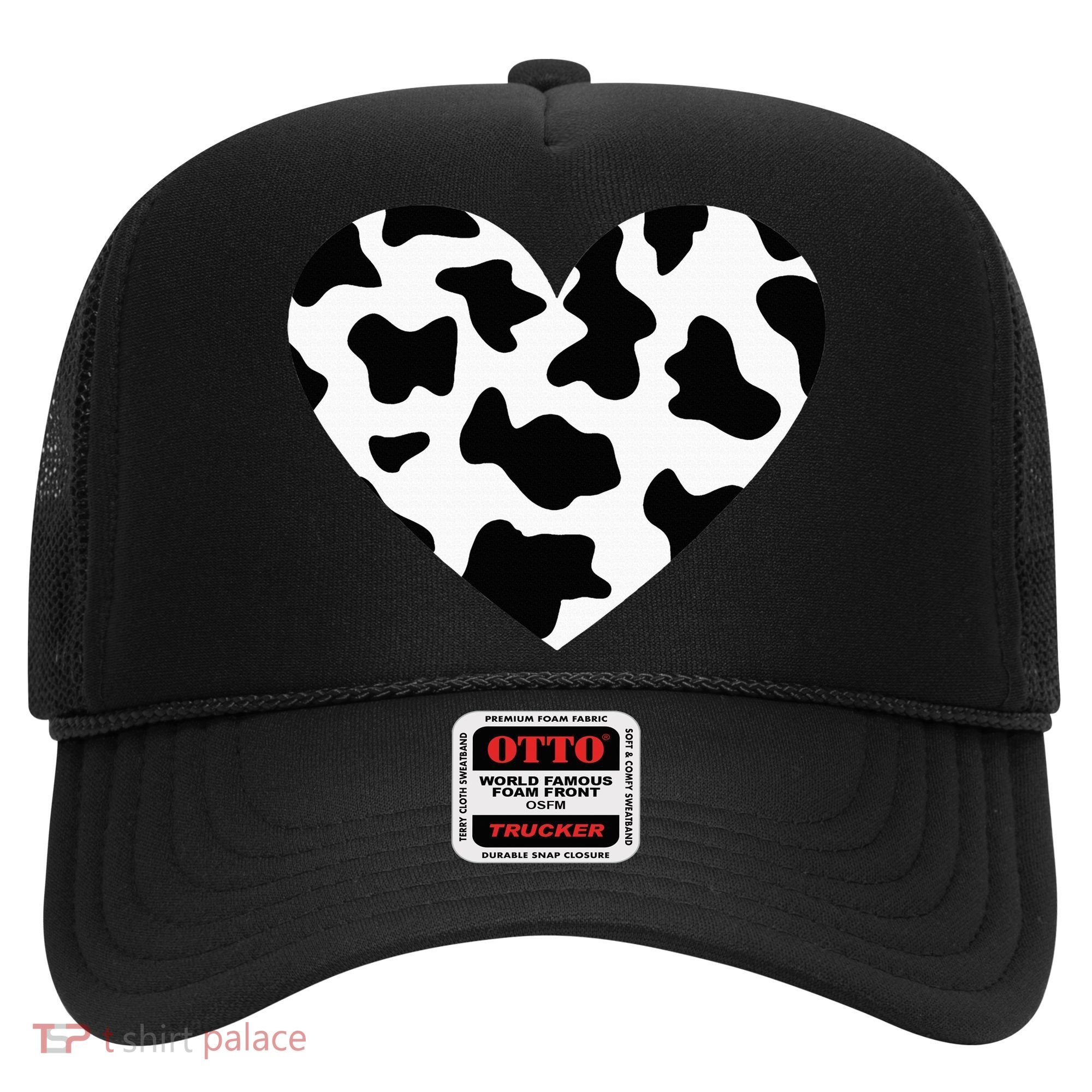 Awesome Cow Print Black & White Print Heart Hat