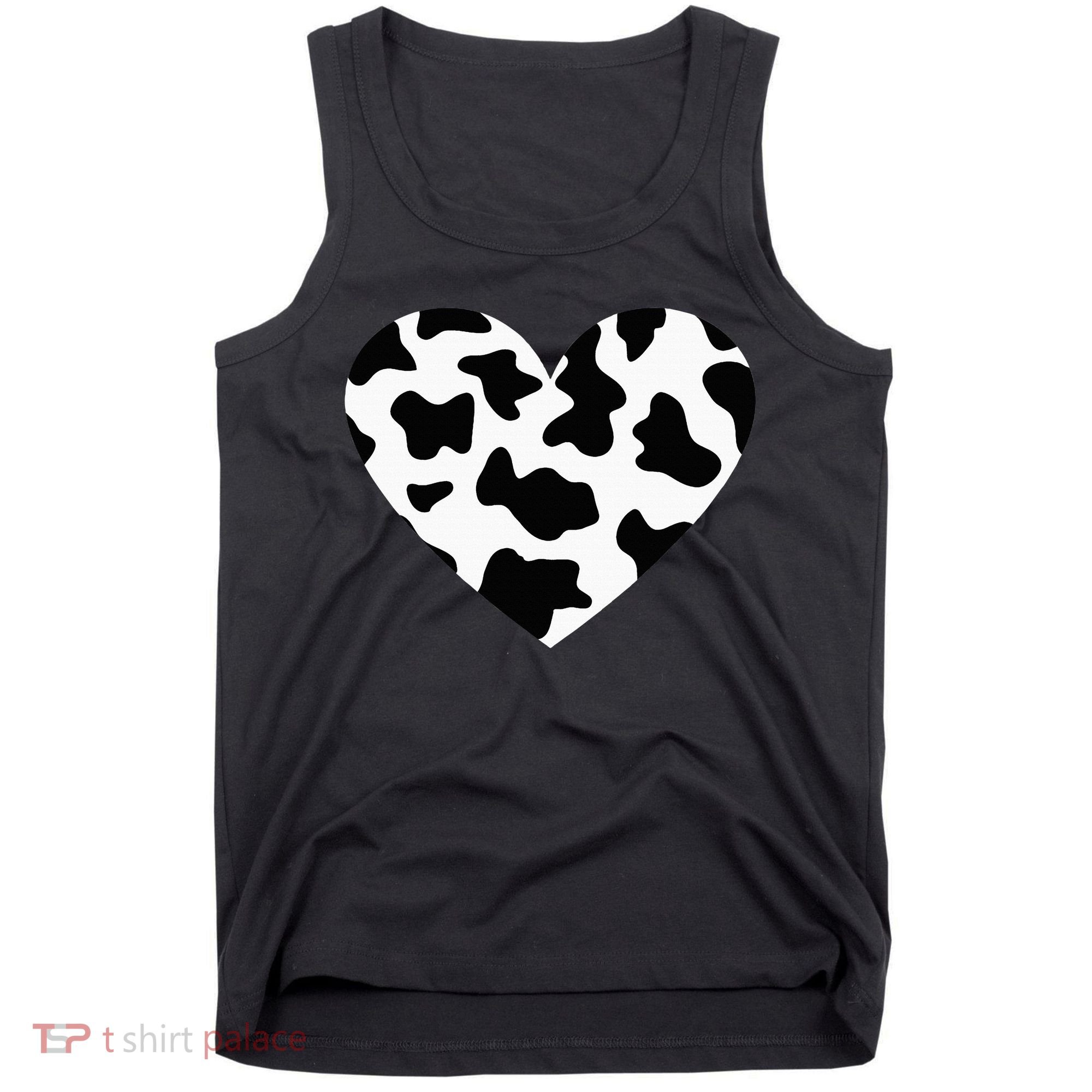 Awesome Cow Print Black & White Print Heart Tank Top