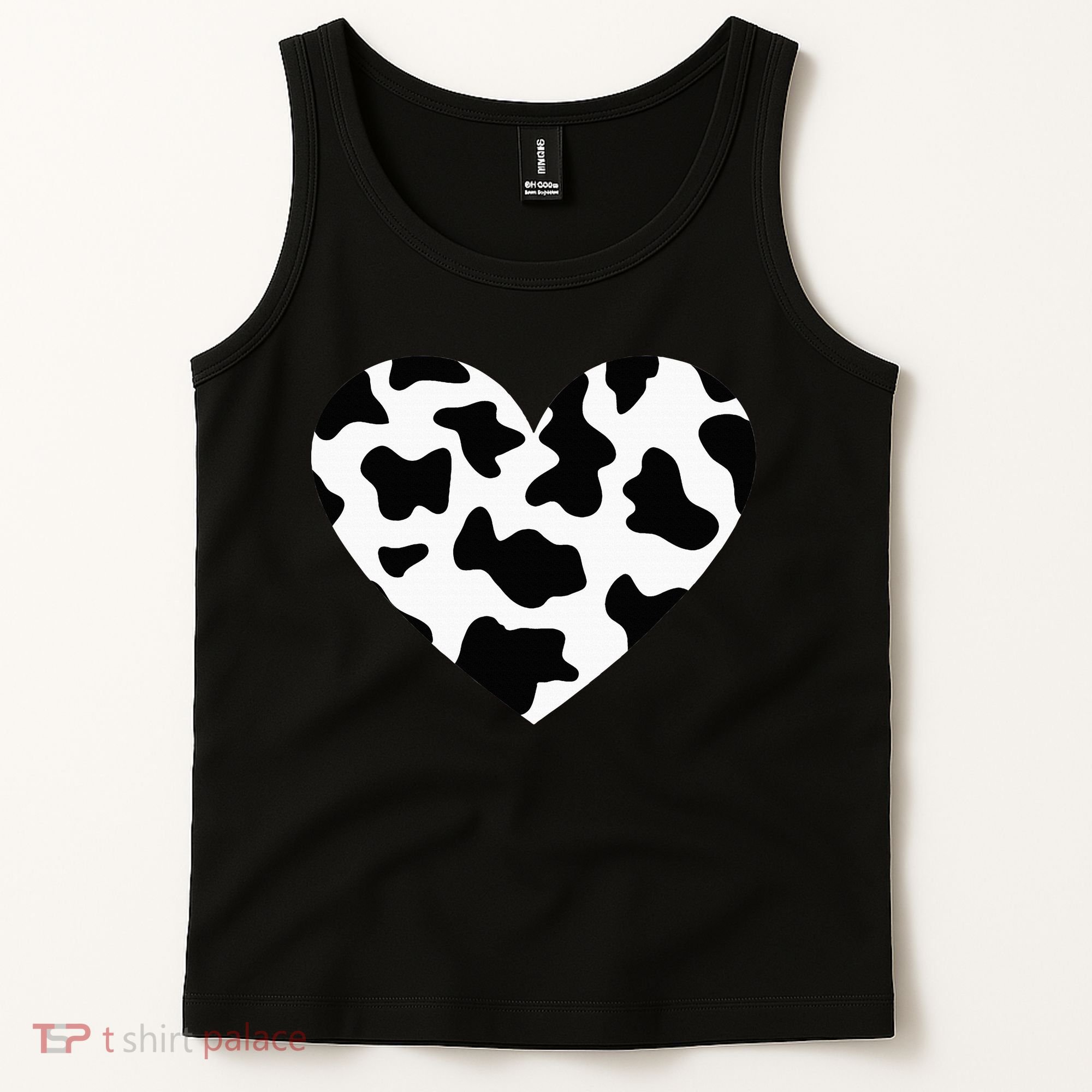 Awesome Cow Print Black & White Print Heart Tank Top