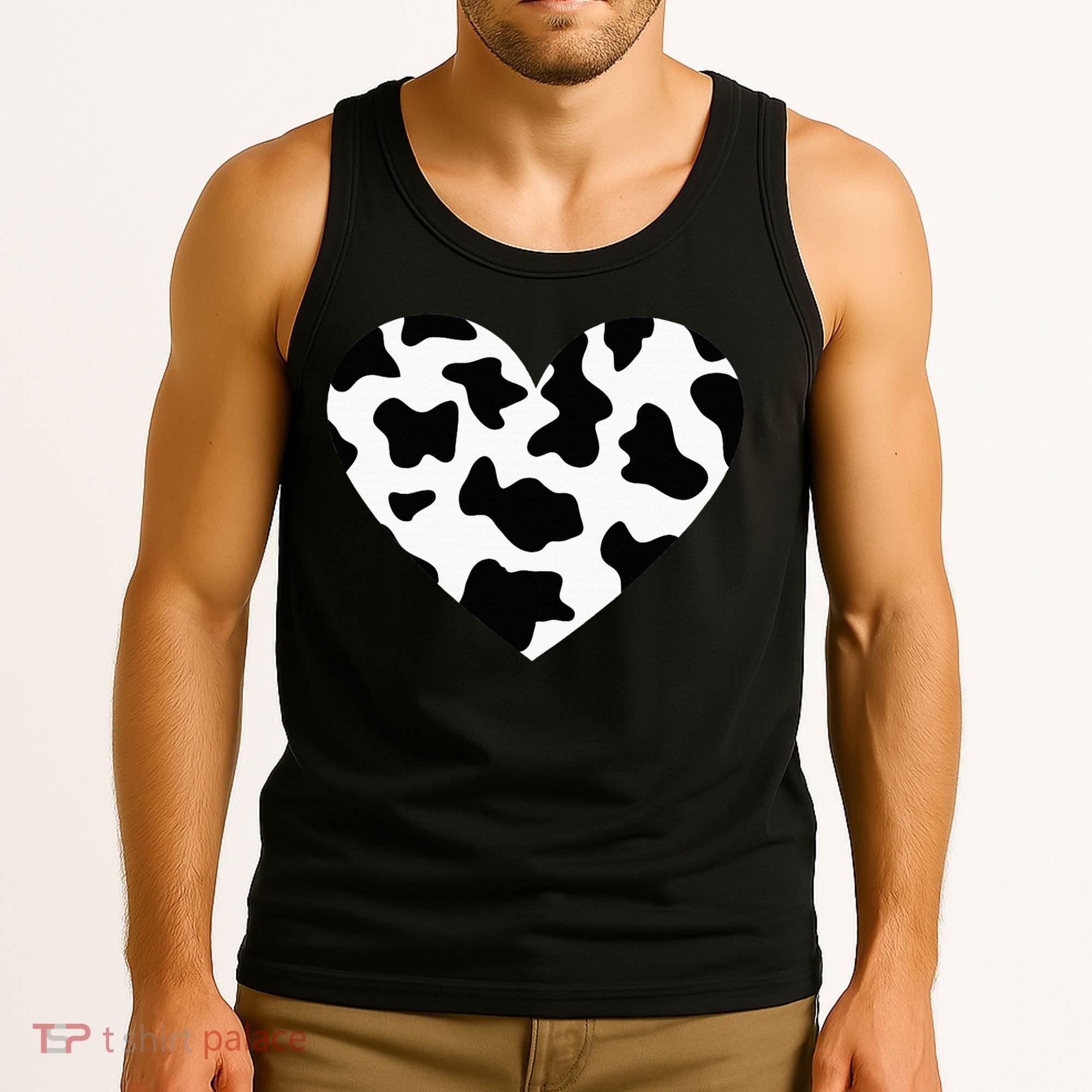 Awesome Cow Print Black & White Print Heart Tank Top