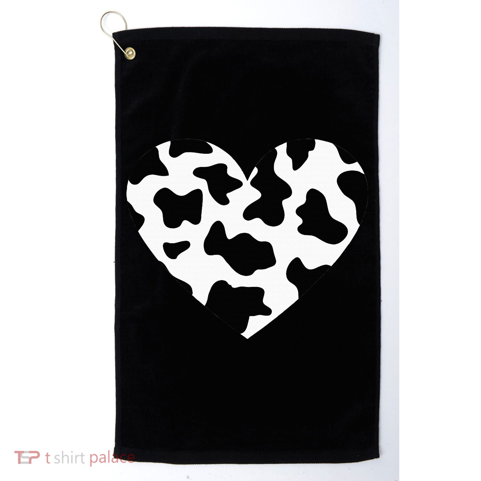 Awesome Cow Print Black & White Print Heart Golf Towel