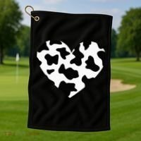 Awesome Cow Print Black & White Print Heart Golf Towel thumb 1