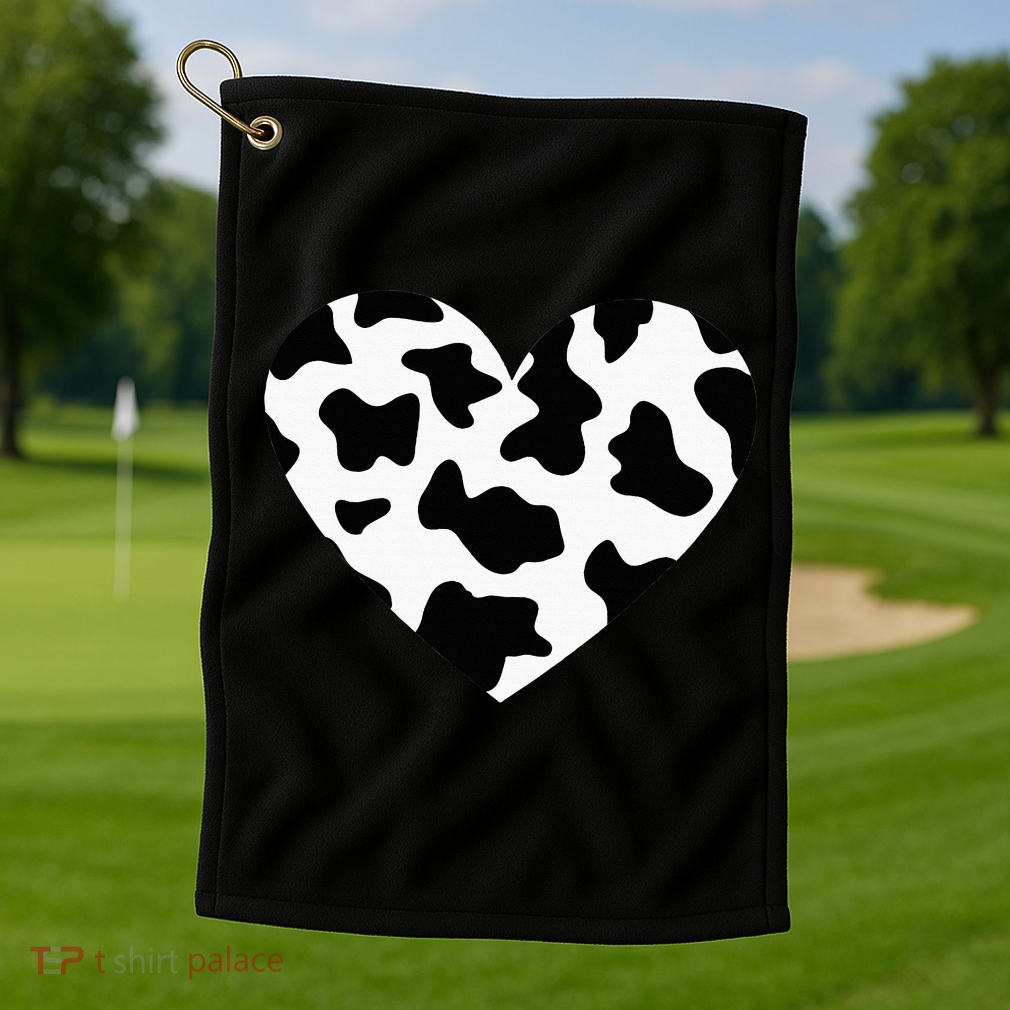 Awesome Cow Print Black & White Print Heart Golf Towel