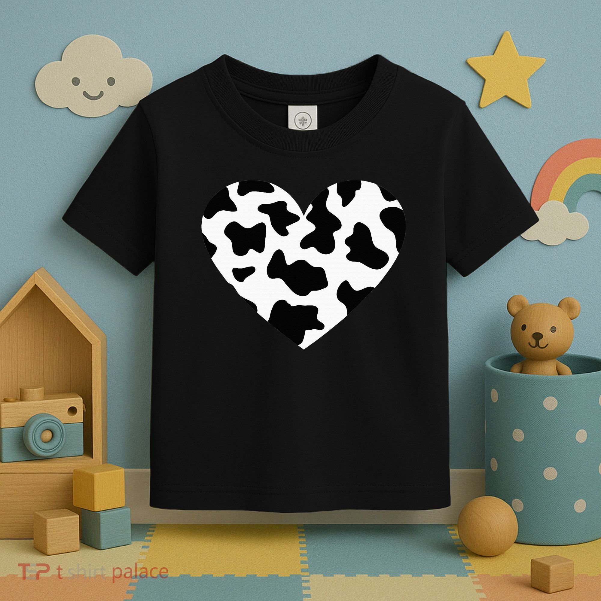 Awesome Cow Print Black & White Print Heart Toddler T-Shirt