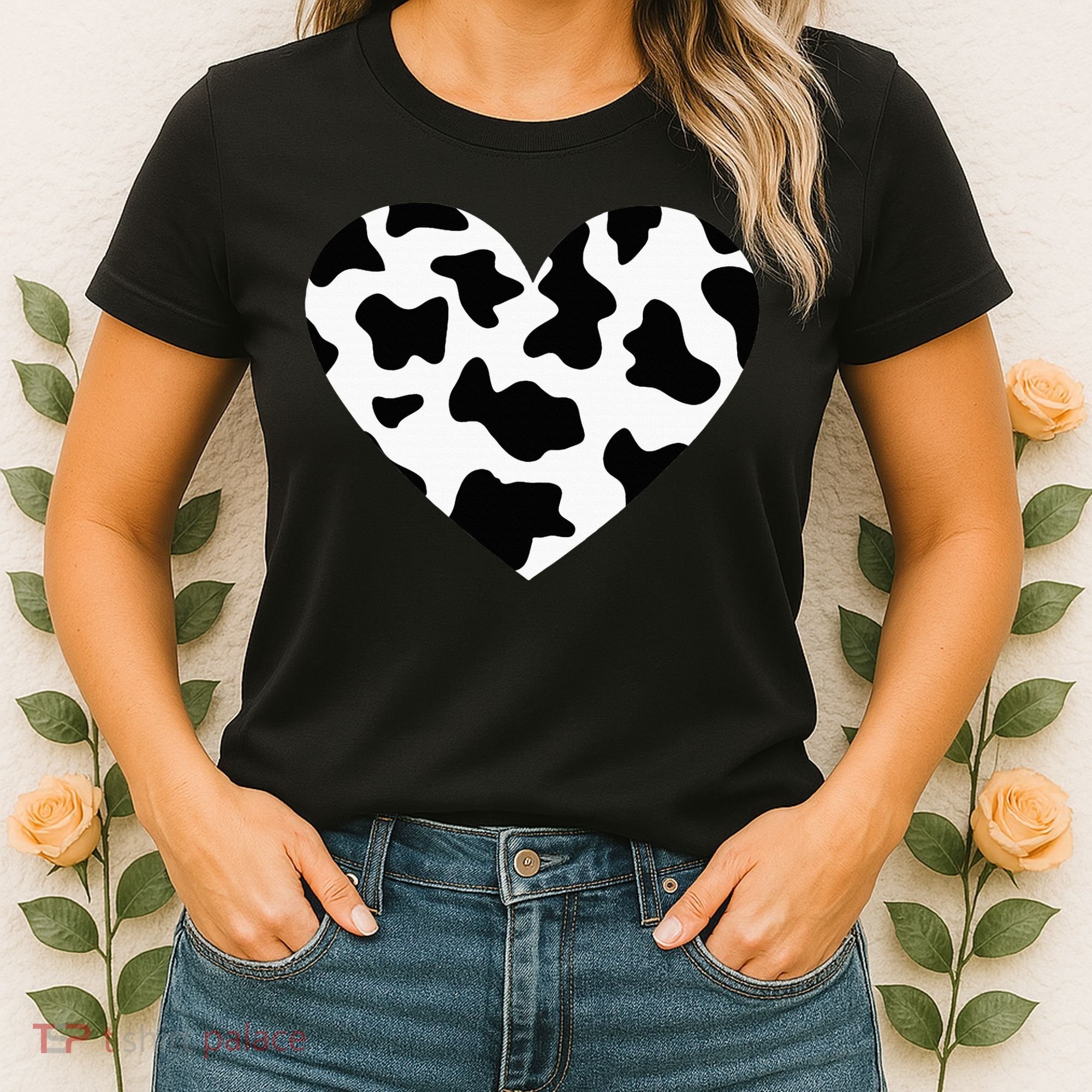 Awesome Cow Print Black & White Print Heart Women's T-Shirt
