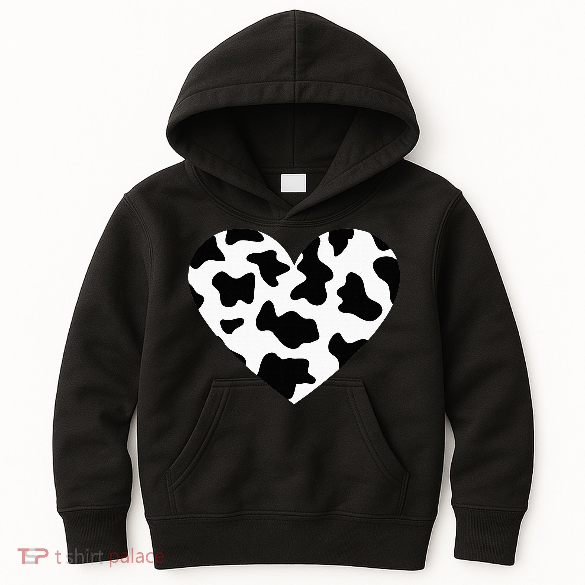 Awesome Cow Print Black & White Print Heart Kids Hoodie