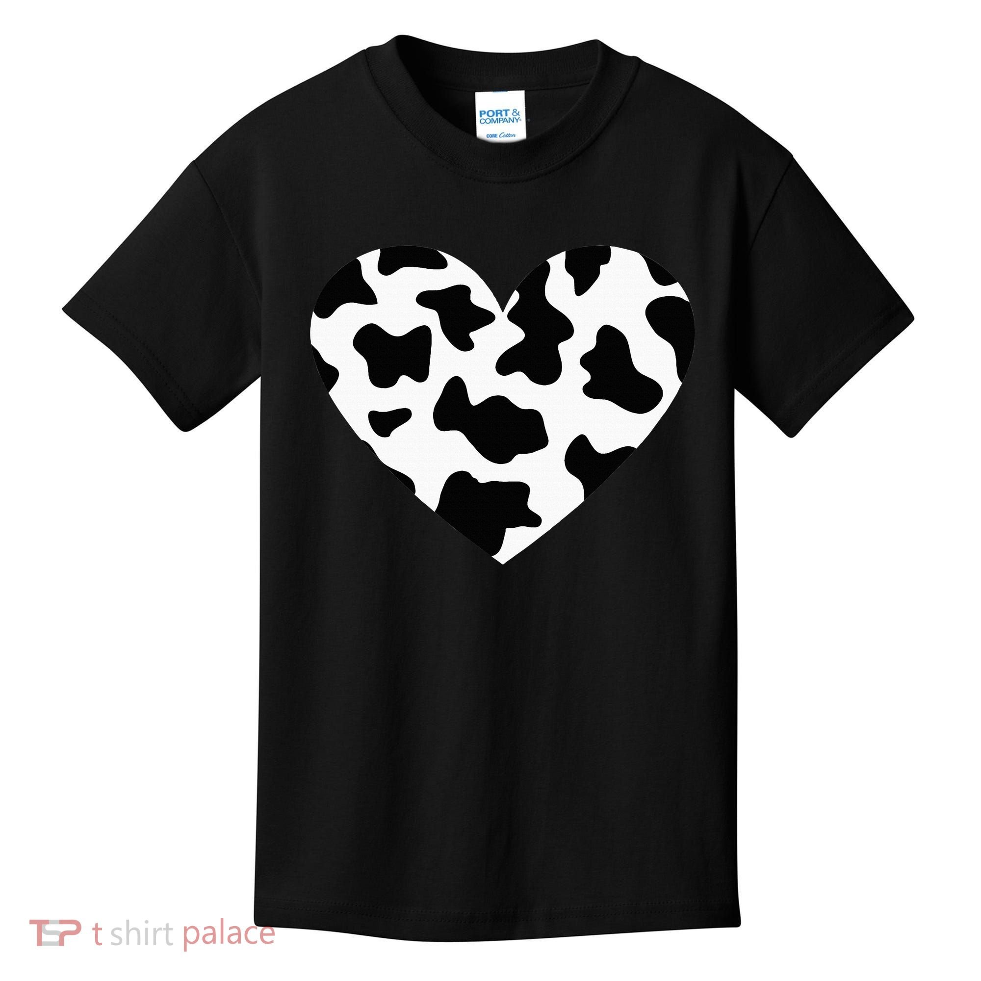 Awesome Cow Print Black & White Print Heart Kids T-Shirt